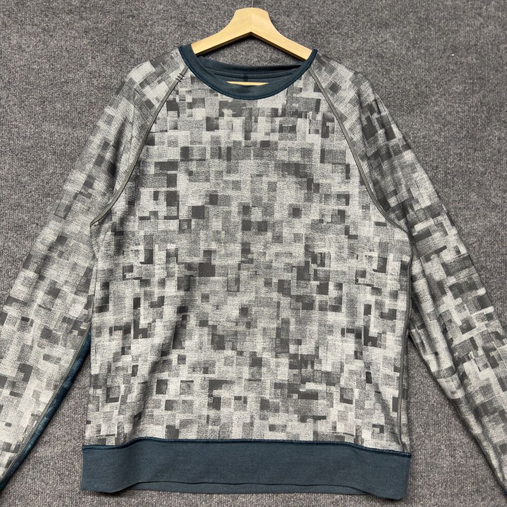 Lululemon Reversible Sweatshirt Mens L Geometric Green Dark Gray Pullover Gym